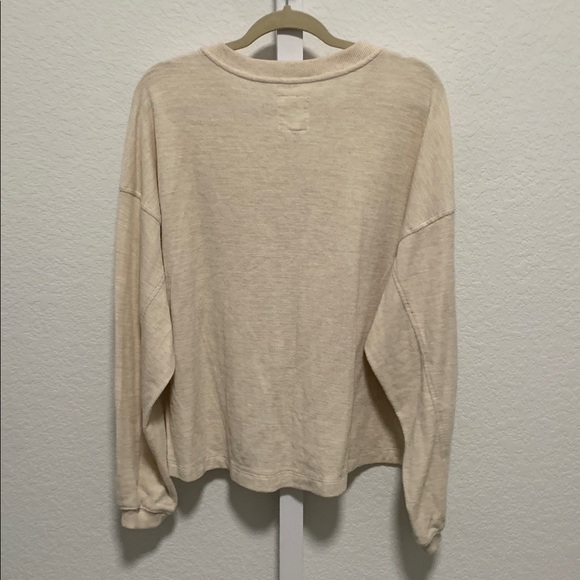 Aerie Cream Beige Oversized Long Sleeve Henley Shirt - Picture 5 of 7